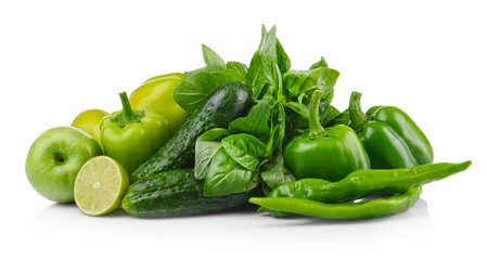 Green vegetables on white background