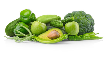 Green vegetables on white background