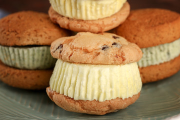 Ice cream cookie sandwiches, closeup