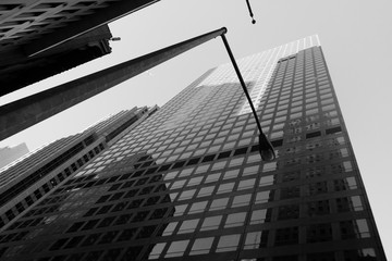 Buildings and streets in black and white, Manhattan New York.