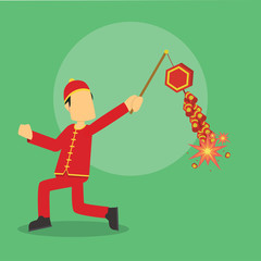 chinese man running playing firecracker