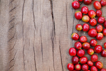 Fresh coffee bean on wooden background
