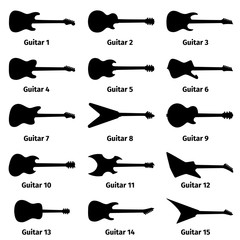 Guitar icons set, fifteen different models