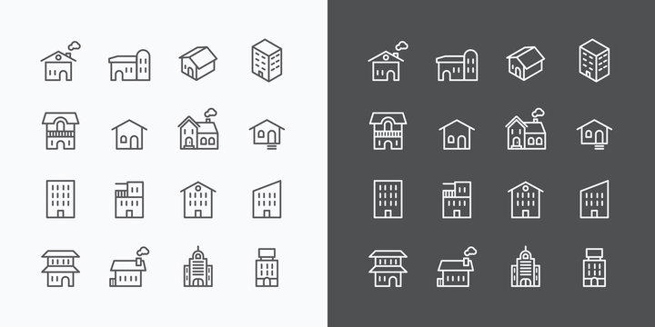 Buildings Collection icons set. flat line design vector for Web