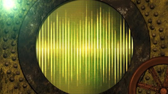  Round Digital Screen on Rusty Steam Punk Background  -   Looping Video Footage  