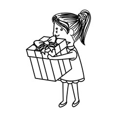 cute little girl character with gift vector illustration design