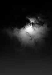 Foto auf Acrylglas Nighttime sky with clouds and bright full moon with shiny. © kdshutterman