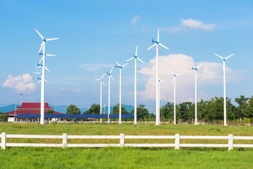 turbine wind ecological energy against the blue sky