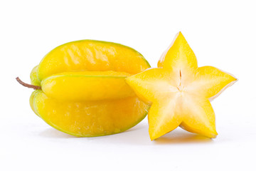  star fruit carambola or star apple ( starfruit ) on white background healthy  fruit food isolated...