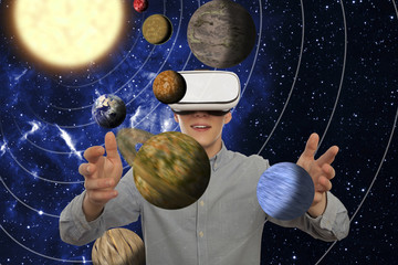 Man wearing virtual reality glasses