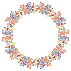 Cute teddy bears. Children toys. Vector clip art.