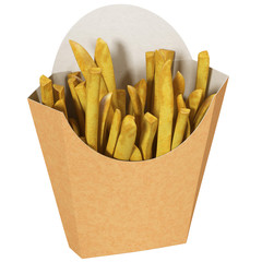 French fries in a cardboard box, 3d illustration