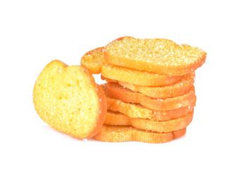 buttered brown bread on a white background