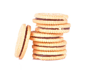 Cookie sandwiches on white background