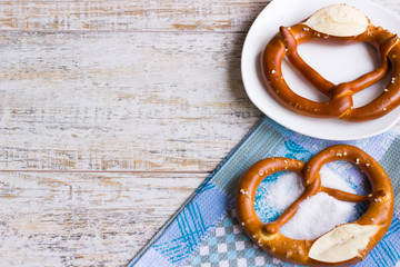 Crispy Bavarian pretzels with salt. Place in the text