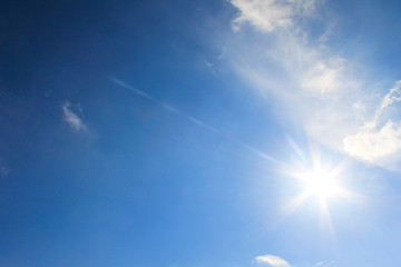 Naklejka na ściany i meble Blue sky with white clouds and sun