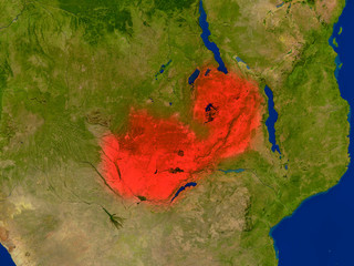 Zambia from space in red