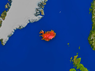 Fototapeta na wymiar Iceland from space in red