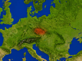 Czech republic from space in red