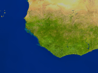 Guinea from space in red