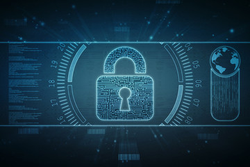 2d illustration Safety concept: Closed Padlock on digital background
