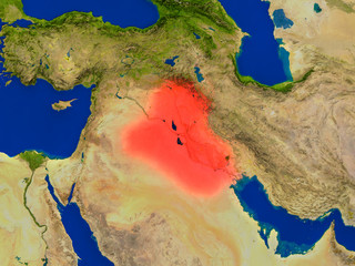 Iraq from space in red