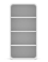 Empty rounded retail shelves. Front view