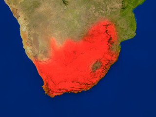 South Africa from space in red