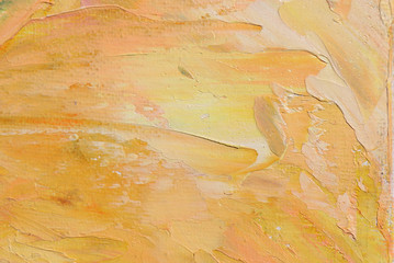 Warm color abstract art background. Oil on canvas. Rough and express brushstrokes of paint. 