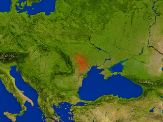 Moldova from space in red