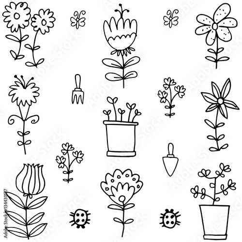 "Doodle of spring flower with hand draw" Stock image and royalty-free