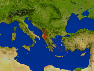 Albania from space in red