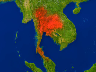 Thailand from space in red