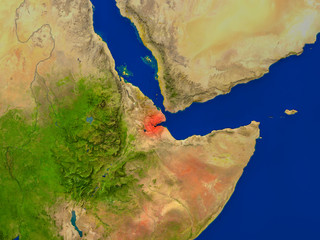 Djibouti from space in red