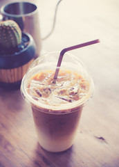 iced coffee in coffee shop vintage color tone