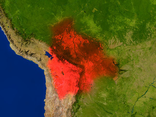 Bolivia from space in red