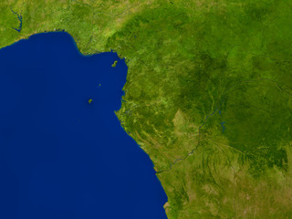 Gabon from space in red