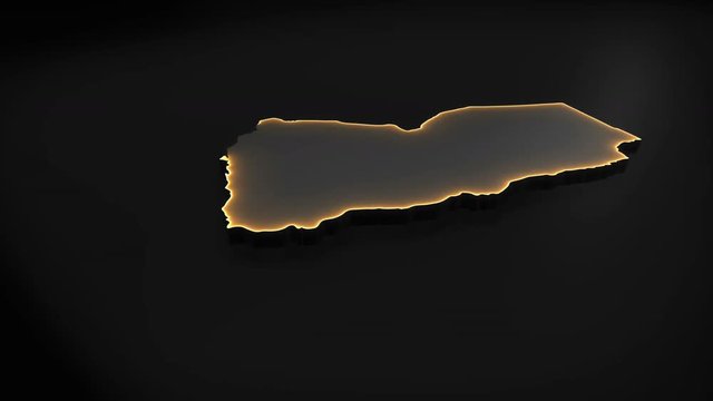 Seamless looping 3D animation of the map of Yemen including 2 versions and alpha matte