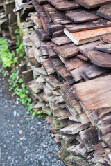 Pile of old wood plank
