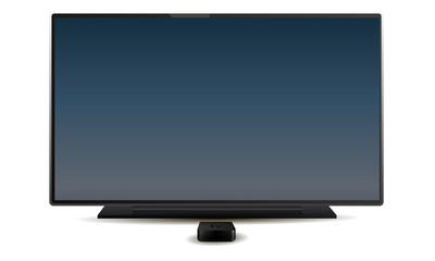 TV and reciever with colored dark blue screen isolated on white background. TV with blank screen. Vector illustration