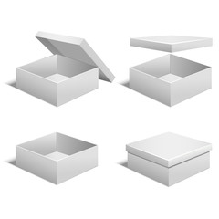 Realistic Template Blank White Boxes Set. Vector