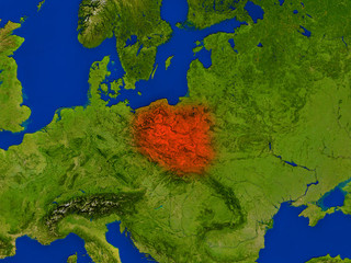 Poland from space in red