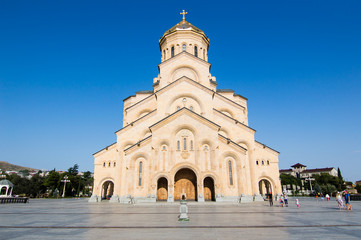 Fototapeta na wymiar Holy Trinity Cathedral of Tbilisi (Sameba) - the main cathedral of the Georgian Orthodox Church located in Tbilisi, the capital of Georgia