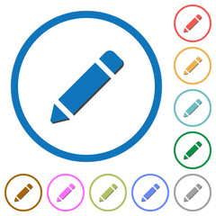 Pencil with rubber icons with shadows and outlines
