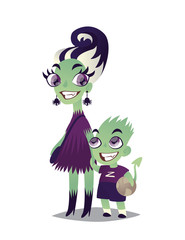 Monster Family. Zombie mother and her son.