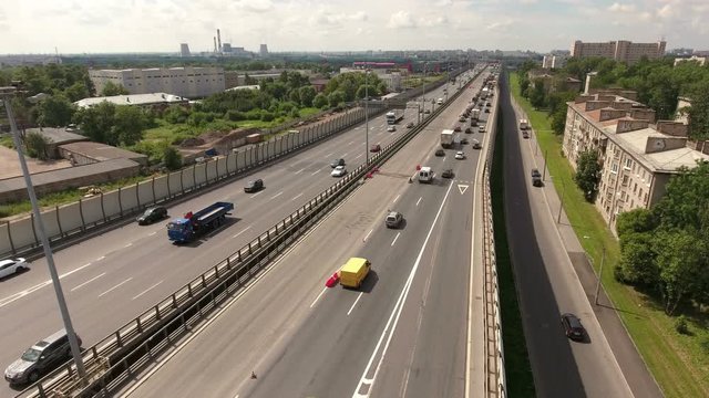 Orbital freeway encircling city is in Rybatskoye, Nevsky district. St. Petersburg, Russia

