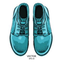 Hand drawn light brown shoe. Shoe in retro style,  Walk Concept. Vector illustration