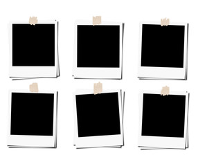 Set of polaroid photo films frame with tape, isolated on white backgrounds