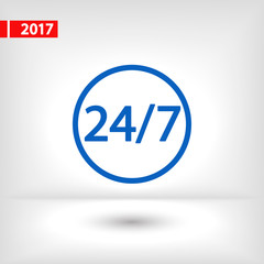 24 hours a day and 7 days a week icon, vector illustration. Flat design style 