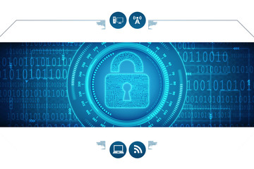 2d illustration Safety concept: Closed Padlock on digital background

